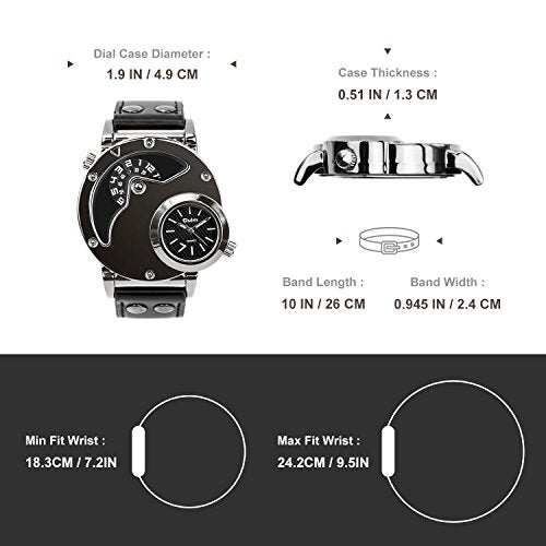 MJSCPHBJK Men's Unique Analog Watch, Waterproof Fashion Dress Quartz Wrist Watch with Dual Dial Cool Design Leather Band Dual Time Watches - Image 5