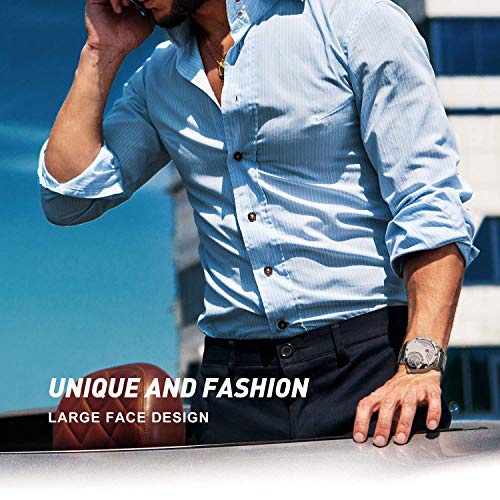 MJSCPHBJK Men's Unique Analog Watch, Waterproof Fashion Dress Quartz Wrist Watch with Dual Dial Cool Design Leather Band Dual Time Watches - Image 3
