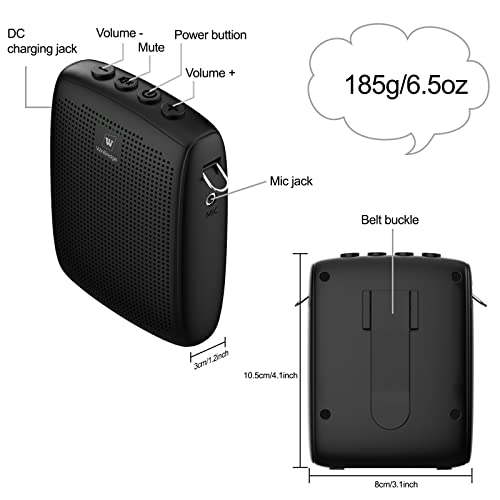W WINBRIDGE Bluetooth Voice Amplifier For Teachers, Wireless Voice Amplifier With Bluetooth Headset Microphone, Portable Megaphone Speaker Headset System, Teacher Must Haves 15W WB002, Black - Image 5