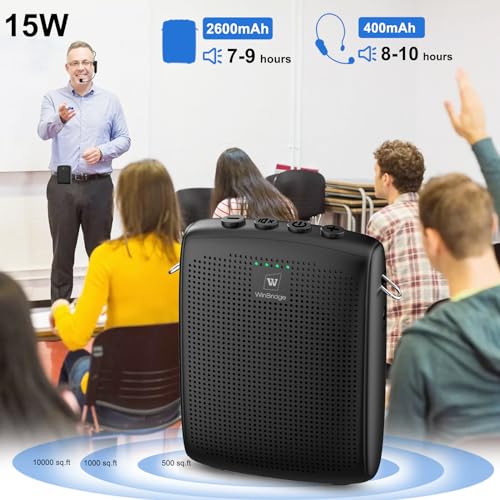 W WINBRIDGE Bluetooth Voice Amplifier For Teachers, Wireless Voice Amplifier With Bluetooth Headset Microphone, Portable Megaphone Speaker Headset System, Teacher Must Haves 15W WB002, Black - Image 3