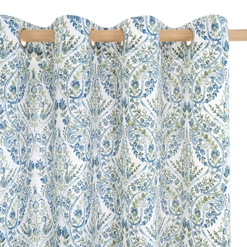 BGment Curtains for Living Room 84 inches Long - Blue Floral Leaf Paisley Pattern Drapes for Vintage French Country Farmhouse Light Filtering Grommet Window Treatments, 2 Panels, 52 x 84 Inch - Image 1