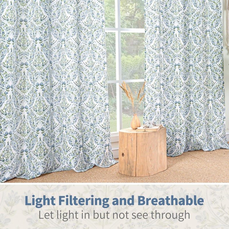 BGment Curtains for Living Room 84 inches Long - Blue Floral Leaf Paisley Pattern Drapes for Vintage French Country Farmhouse Light Filtering Grommet Window Treatments, 2 Panels, 52 x 84 Inch - Image 4
