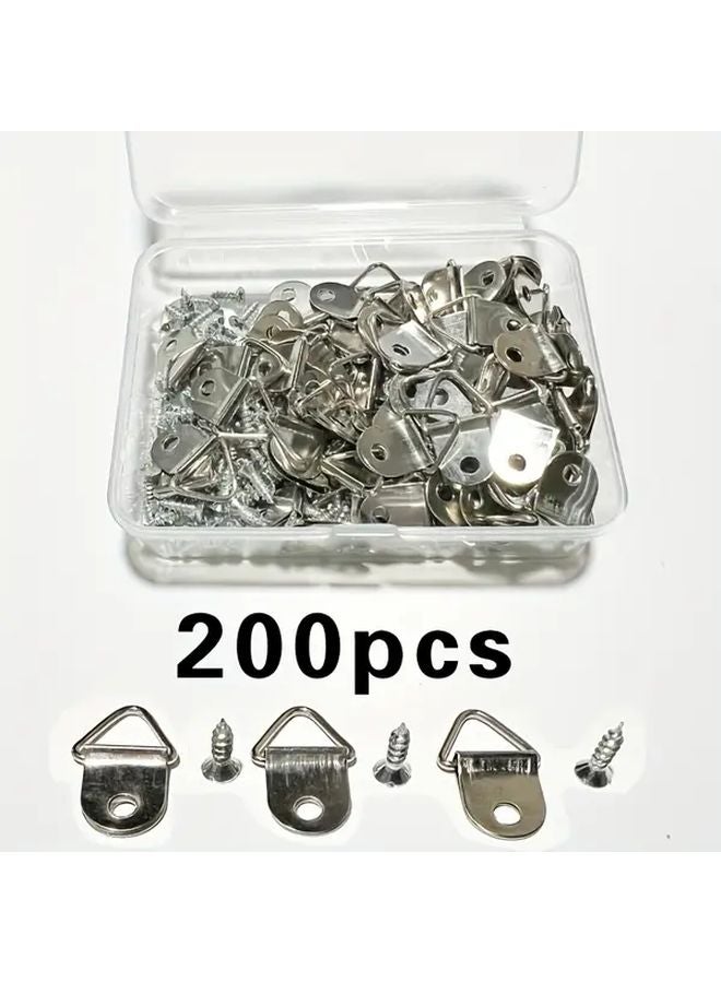 200pcs Silvery Small Hooks With Screws Triangular Metal Picture Hanging Rack Wall Mounted Photo Frame Utility Hooks - Image 1