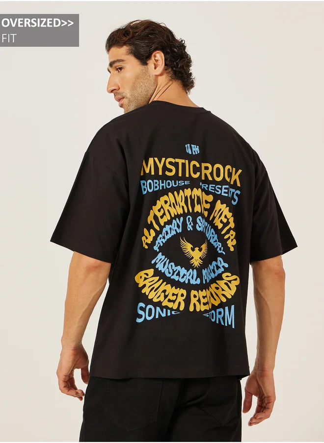 ستايلي Styli Back Slogan Print Jersey Oversized T-Shirt