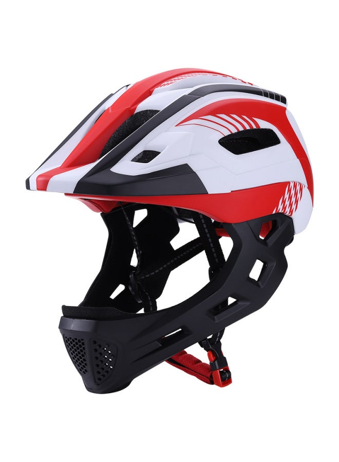 White Red-without Lights Model Children's Balance Bike Helmet, Detachable Chin Strap, Children's Full-face Helmet, Cycling Gear