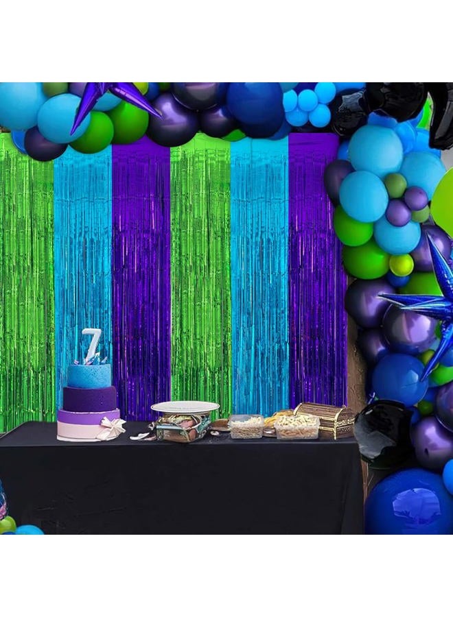 partyzoa 2 Pack Video Game Foil Fringe Curtains Backdrop Birthday Party Decorations, 3.28 x 6.56 Ft Purple Blue Green Foil Tinsel Streamers Photo Booth Props for Boy Gaming Birthday Party Decor Supplies Favors - Image 4