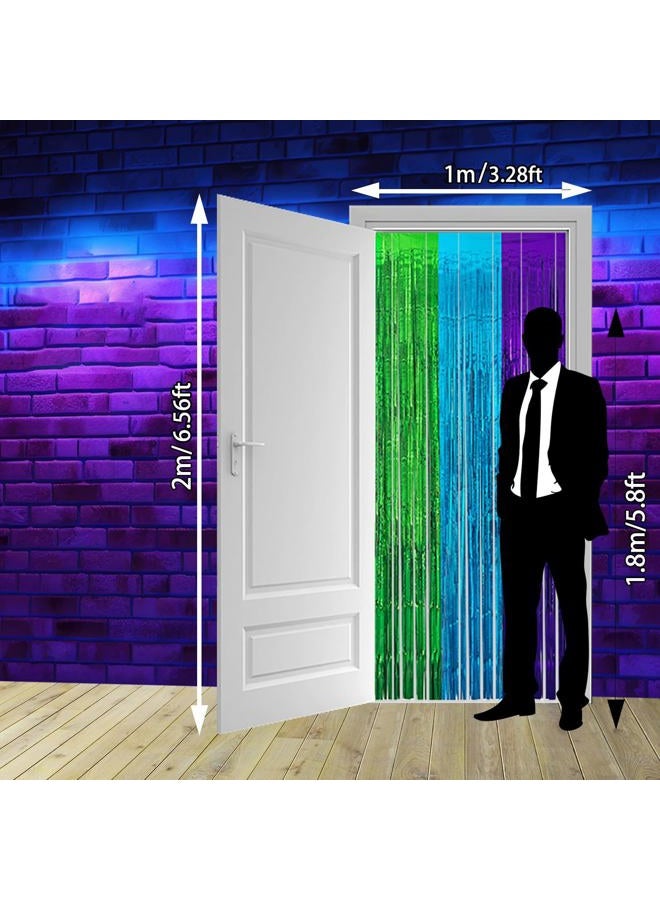 partyzoa 2 Pack Video Game Foil Fringe Curtains Backdrop Birthday Party Decorations, 3.28 x 6.56 Ft Purple Blue Green Foil Tinsel Streamers Photo Booth Props for Boy Gaming Birthday Party Decor Supplies Favors - Image 3