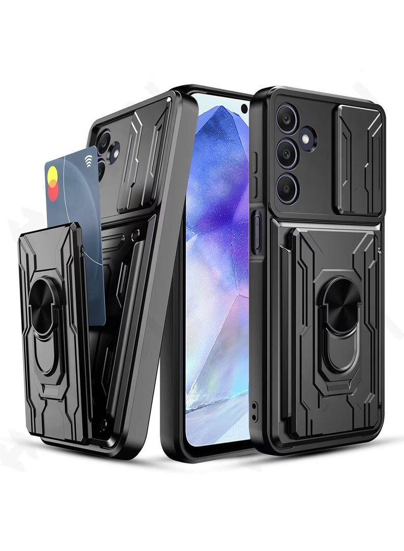 Techie حافظة سامسونج جالاكسي A55 سلايد أرمور مع حلقة 360°، قاعدة مغناطيسية، حامل بطاقات، درع كاميرا وحماية من السقوط بمعيار عسكري - Image 1
