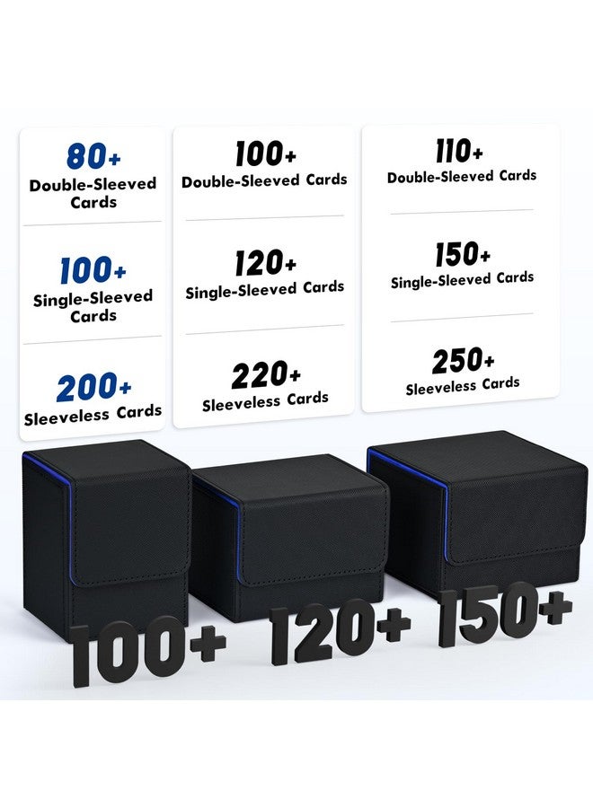 ZLCA صندوق بطاقات ZLCA لبطاقات التداول، علبة مجموعة MTG YuGiOh تحمل أكثر من 100 بطاقة مفردة مغلفة، صندوق تخزين بطاقات جلد PU مغناطيسي يناسب بطاقات ألعاب TCG CCG السحرية (أسود وأزرق) - Image 3