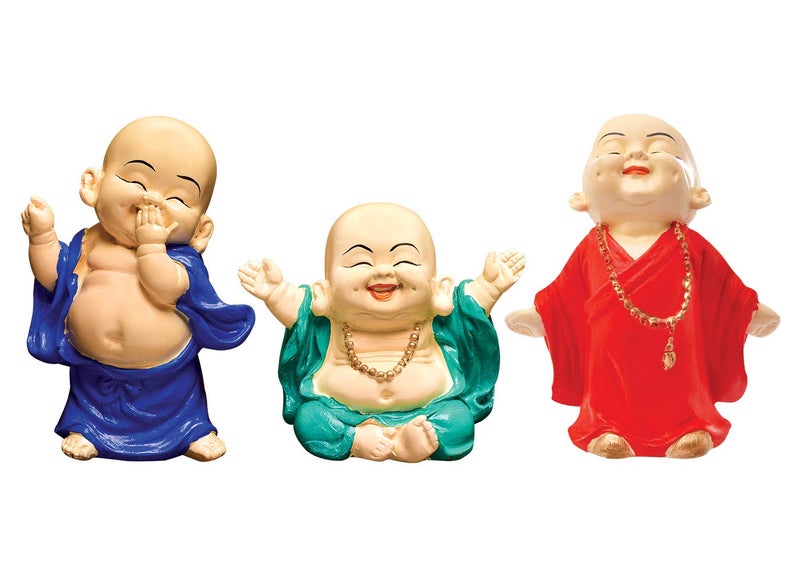 Karigaari India Handcrafted Resin Little Sitting Buddha Showpiece/Idols for Home Decor (Multicolour, 17.78 cm x 17.78 cm x 20.119 cm) Set of 3 - Image 3