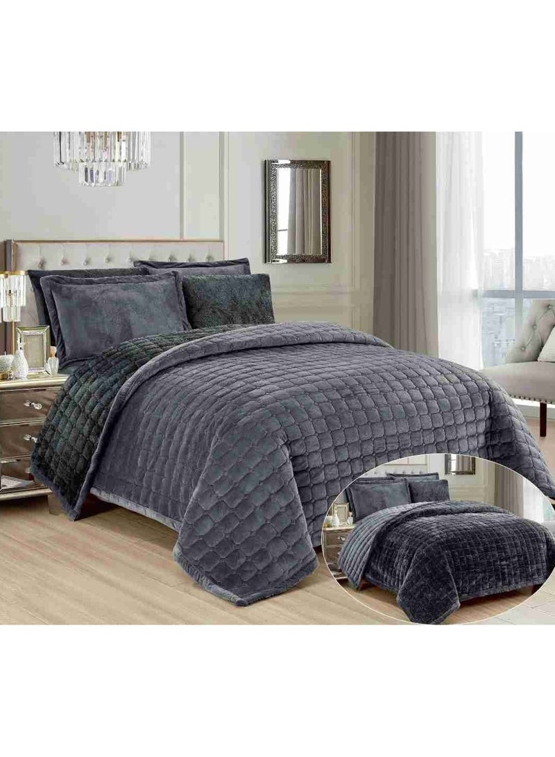 6 Pieces Winter Soft Plain Double Bedspread Set Quilt Size 240x200 cm Microfiber - Image 1
