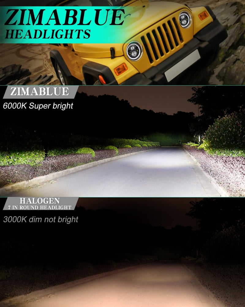 ZIMABLUE 7 inch led Headlight Round 2pc Projector 7 inch Halo led Headlight H6024 DOT Approved Hi/Lo Beam DRL Amber Turn Signal Compatible with Jeep Wrangler JK TJ CJ Compatible with Chevy and miata - Image 2