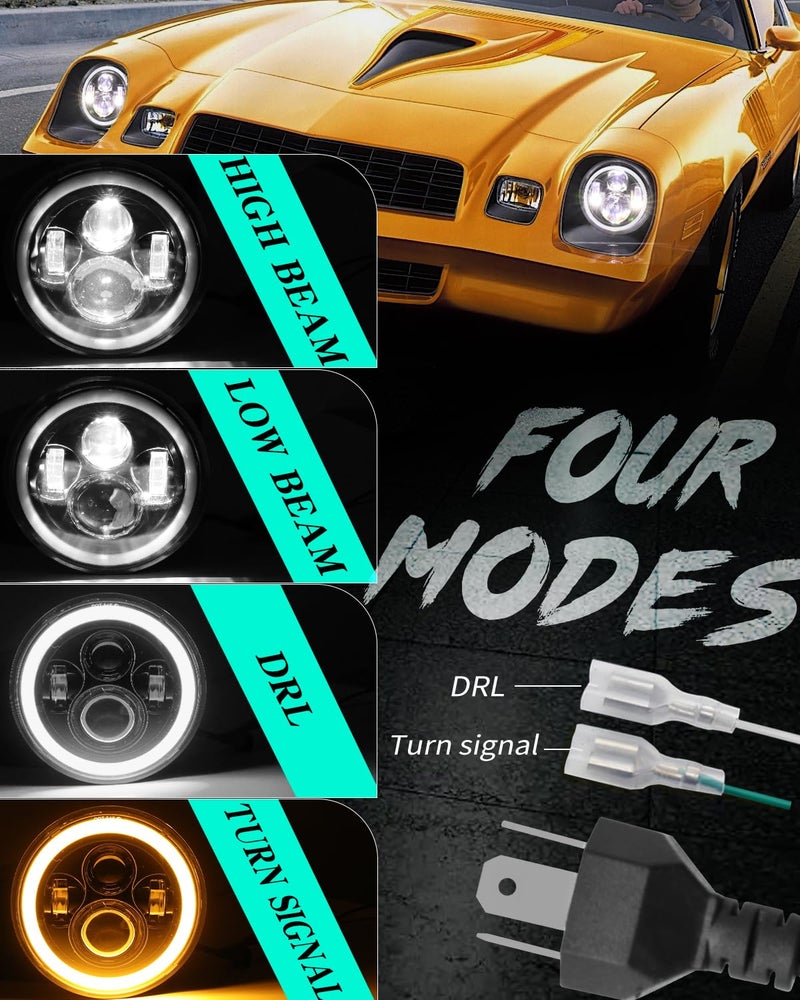 ZIMABLUE 7 inch led Headlight Round 2pc Projector 7 inch Halo led Headlight H6024 DOT Approved Hi/Lo Beam DRL Amber Turn Signal Compatible with Jeep Wrangler JK TJ CJ Compatible with Chevy and miata - Image 3