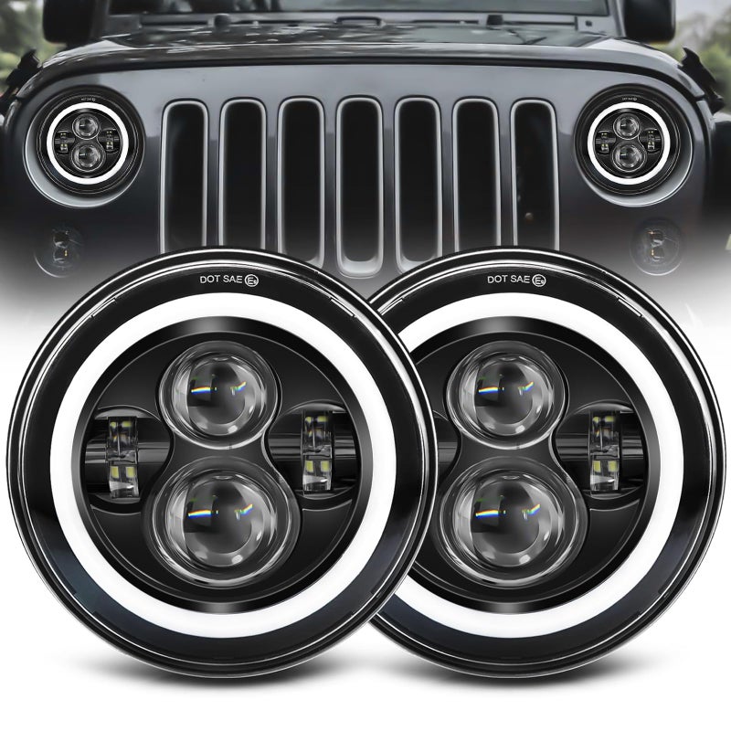 ZIMABLUE 7 inch led Headlight Round 2pc Projector 7 inch Halo led Headlight H6024 DOT Approved Hi/Lo Beam DRL Amber Turn Signal Compatible with Jeep Wrangler JK TJ CJ Compatible with Chevy and miata - Image 1