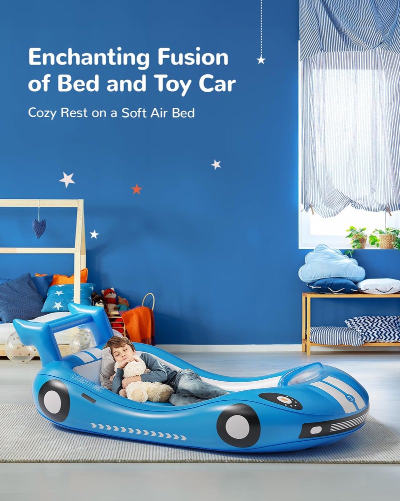 QPAU Blow up Inflatable Toddler Travel Bed with Sides, Toddler Air Mattress for Camping, Traveling, Hotel, or Home Use, Hand Pump Included (Blue) - Image 2