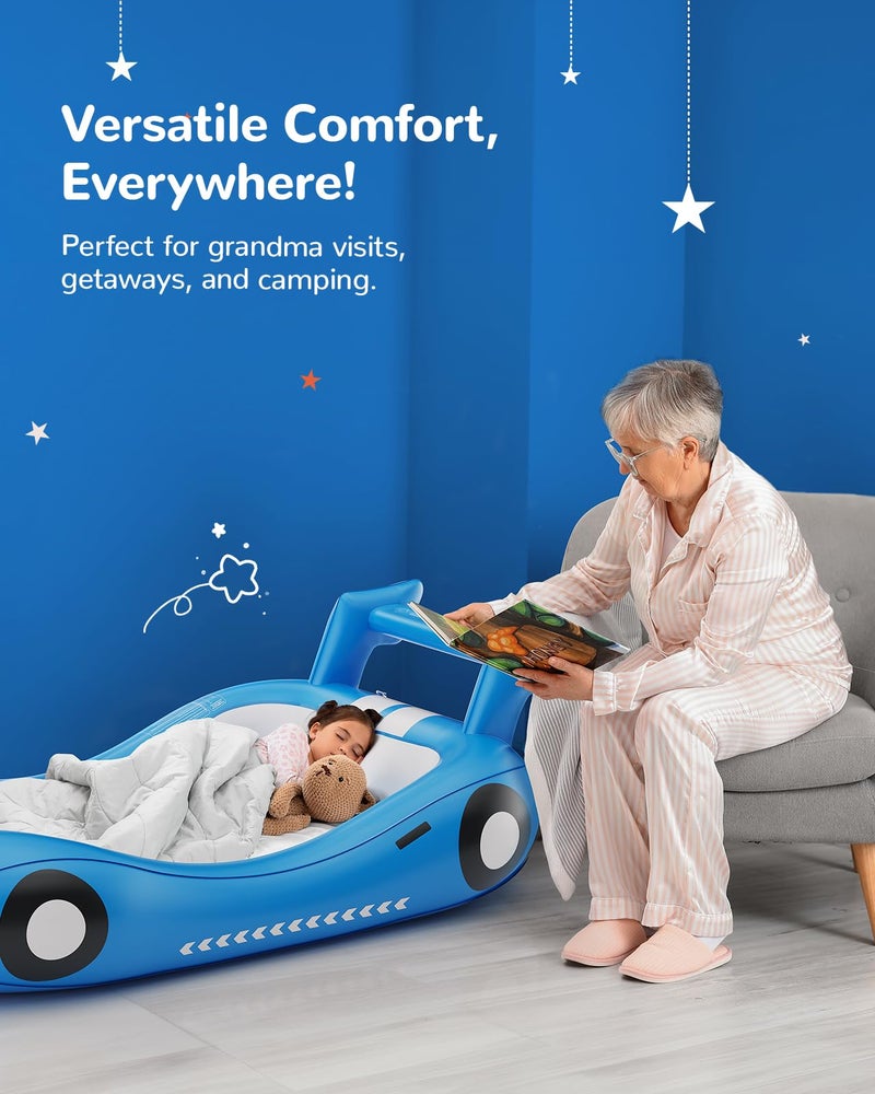 QPAU Blow up Inflatable Toddler Travel Bed with Sides, Toddler Air Mattress for Camping, Traveling, Hotel, or Home Use, Hand Pump Included (Blue) - Image 4
