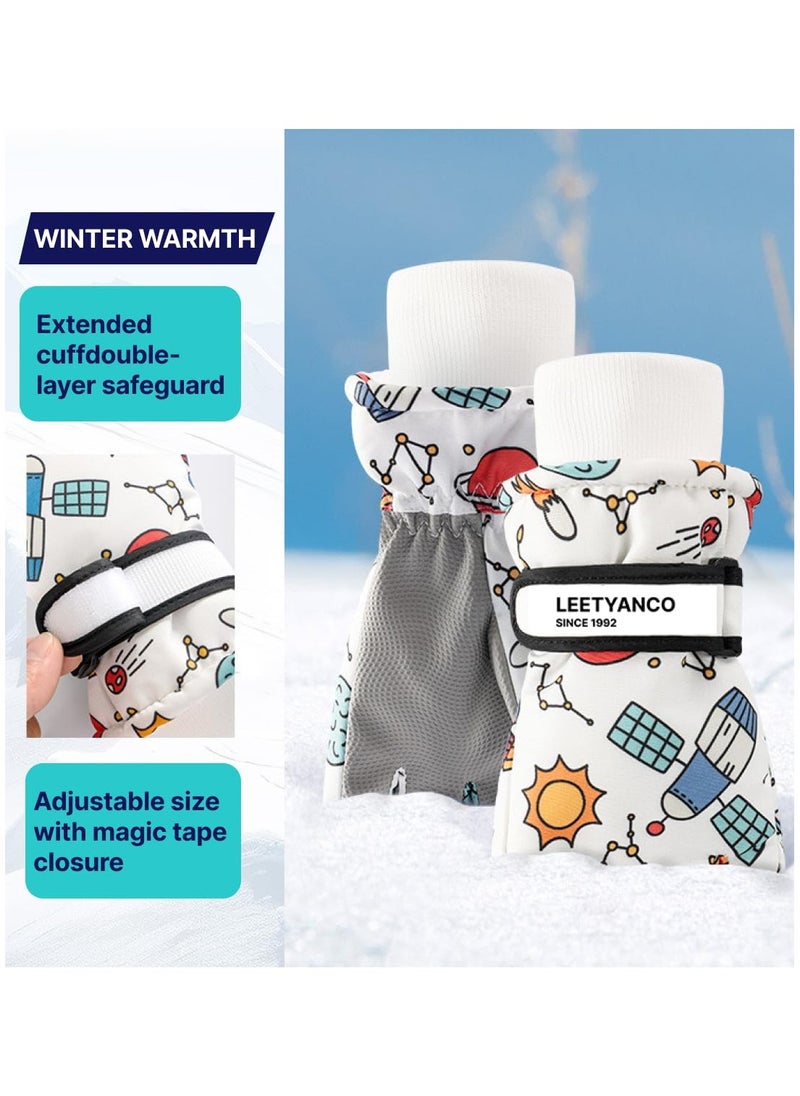 Kids Ski Gloves, Waterproof Winter Gloves, Touch Screen Fingers, Linking Buckles, Non-Slip, for Skiing, Outdoor Gear, for Boys and Girls, Ages 6-14