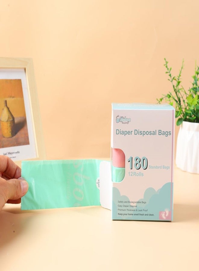 USBOO Diaper Bags Disposable for Baby, 12 Refill Rolls/180 Bags OXO-Biodegradable Waste Bags,Dirty Disposable Diaper Bags,Diaper Trash Bags,Rainbow - Image 2