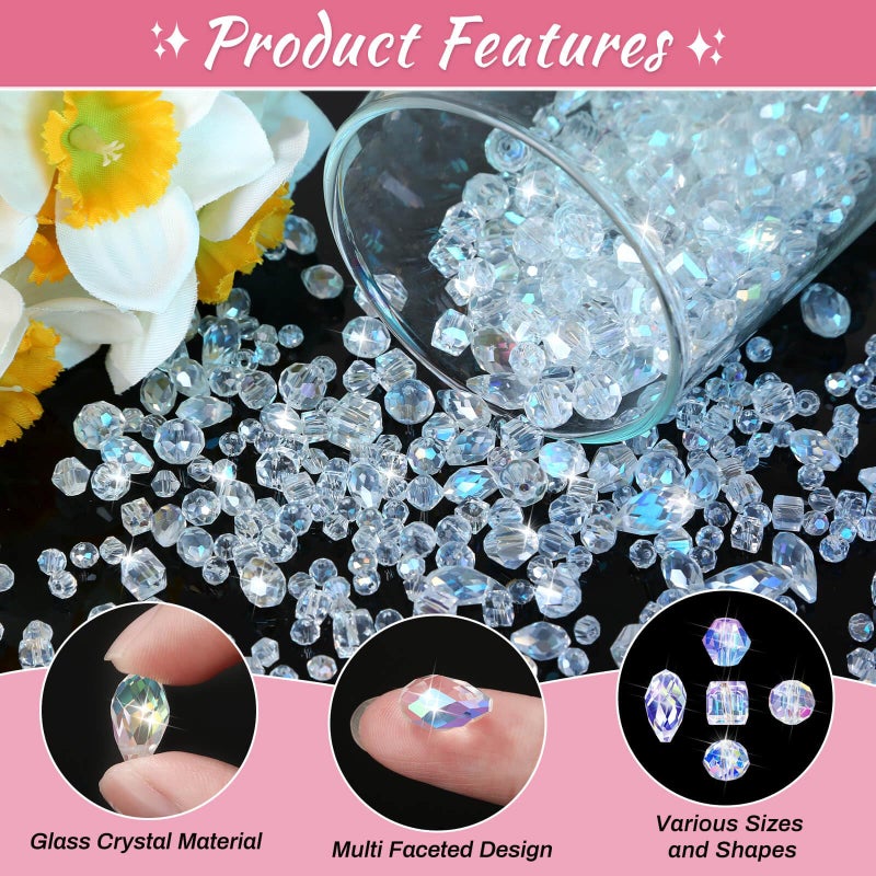 Thrilez 900 Pieces Glass Crystal Beads for Jewelry Making, Assorted Crystal Beads for Bracelets, Jewelry, DIY Crafts or Home Ornaments(Clear Crystal AB Color) - Image 4