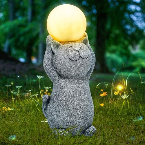 ILLUMINEW Solar Garden Decor Cat Moon Outdoor Statue and Figurine Lights Outdoor Patio Sculpture Decor LED Light Gifts for Mom or Daughter Garden Statues Birthday Gifts for Women Home and Yard with Solar Lamp - Image 1