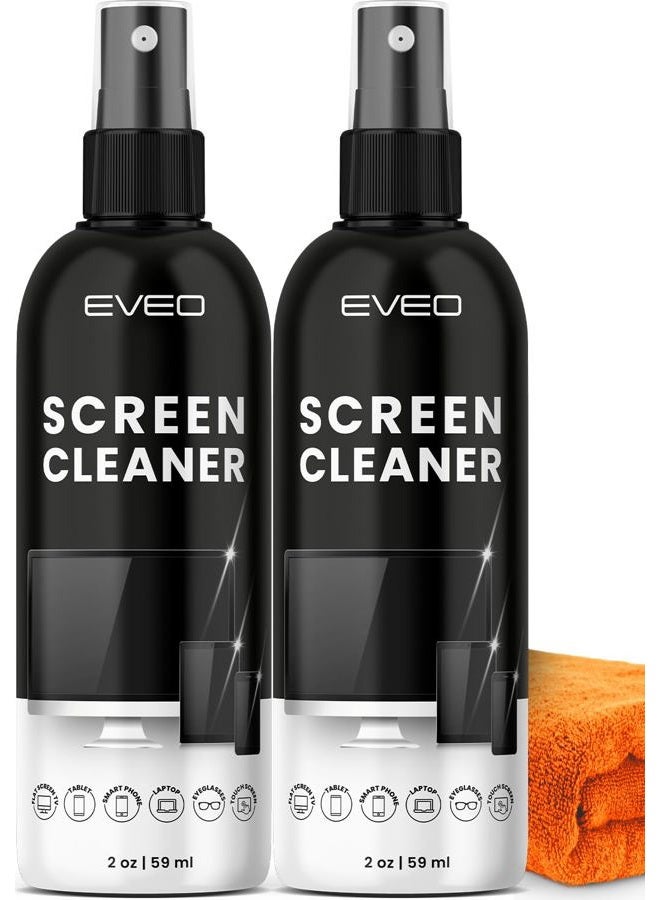 EVEO Screen Cleaner Kit - TV, Computer, Laptop & Car Screen Cleaner Spray & Microfiber Cloth (8oz, 4oz x 2, White, AA-22) - Image 1