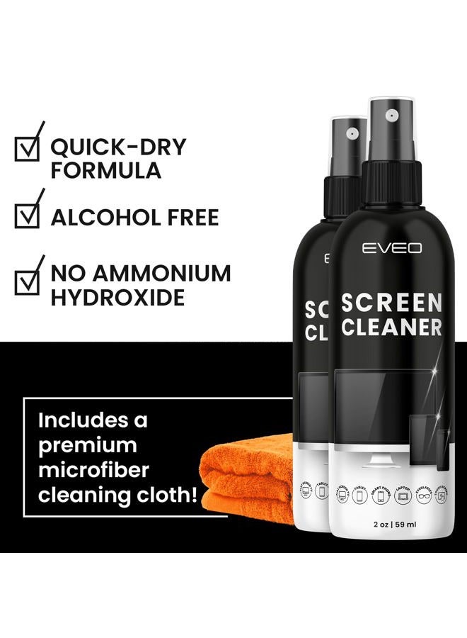 EVEO Screen Cleaner Kit - TV, Computer, Laptop & Car Screen Cleaner Spray & Microfiber Cloth (8oz, 4oz x 2, White, AA-22) - Image 5