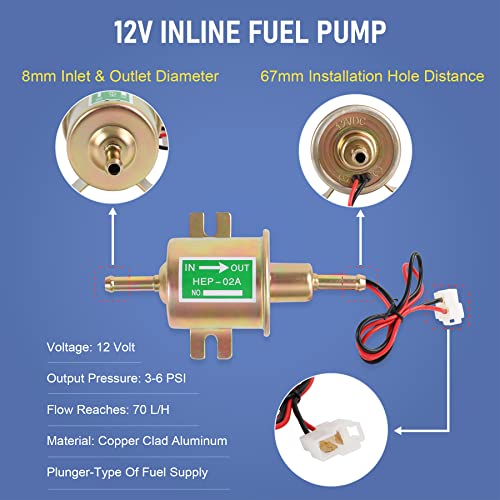 JDMSPEED Universal Electric Fuel Pump Kit 12v 3-6 PSI Low Pressure with Fuel Filters 10 Hose Clamps 6.56 FT 5/16" ID Fuel Line Replacement For Carburetor Lawn Mower Gas Diesel Transfer Pump - Image 3