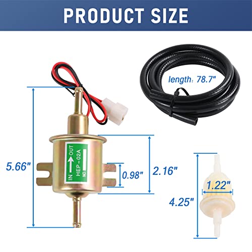 JDMSPEED Universal Electric Fuel Pump Kit 12v 3-6 PSI Low Pressure with Fuel Filters 10 Hose Clamps 6.56 FT 5/16" ID Fuel Line Replacement For Carburetor Lawn Mower Gas Diesel Transfer Pump - Image 5
