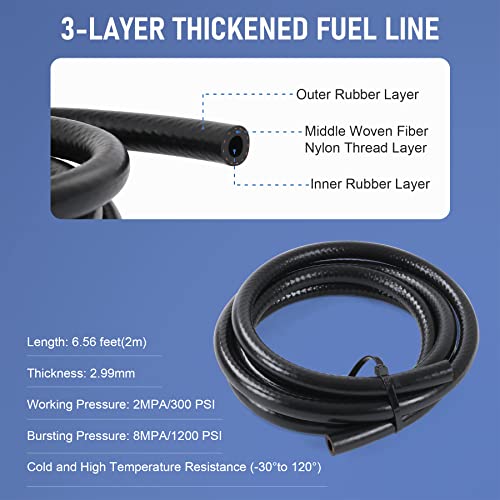 JDMSPEED Universal Electric Fuel Pump Kit 12v 3-6 PSI Low Pressure with Fuel Filters 10 Hose Clamps 6.56 FT 5/16" ID Fuel Line Replacement For Carburetor Lawn Mower Gas Diesel Transfer Pump - Image 4