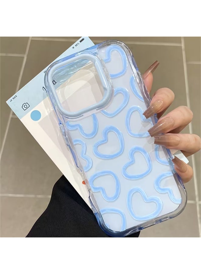 Temu Soft, transparent, drop-resistant phone case with a cute blue heart oil painting design; durable, stain-resistant, and fingerprint-resistant; compatible with iPhone 15.