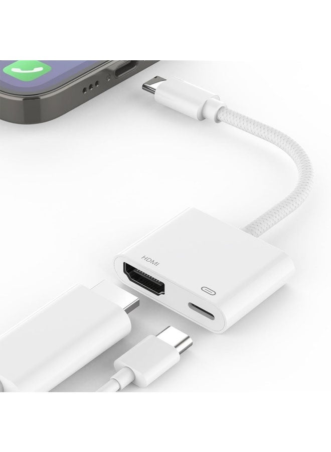 HDMI Adapter for USB-C to TV Mobile Phone, Tablet to HDMI High Definition Digital AV Adapter (no power required) Video and Audio Sync Screen Connector Compatible with Projector Monitor White  - Image 3