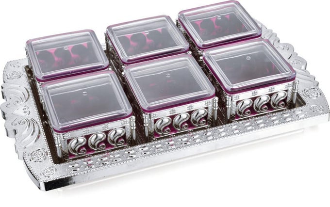 EXCLUSIVE DRY FRUIT TRAY FOR SERVING STORAGE OF DRY FRUIT CHOCOLATES SPICES EYECATCHING GIFT BOX FOR EVERY OCCASION PINK 6 BOWLS WITH TRAY