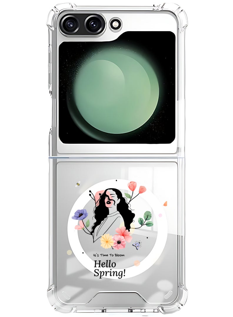 Theodor Magnetic Case for Samsung Galaxy Z Flip 6 Compatible with MagSafe Wireless Charging, Shockproof Phone Bumper Cover Hello Spring - Image 1