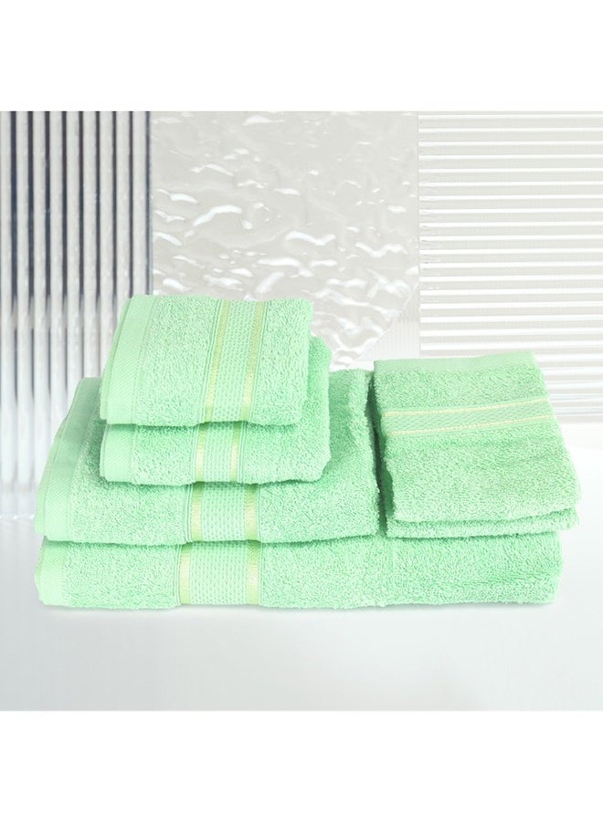 White Rose 6 Pcs ALEZAYA Dyed Towel set 500 GSM 100% Cotton Terry Viscose Border 1 Bath Towel 70x140 cm 1 Hand Towel 50x90 cm 1 Guest Towel 40x60 cm & 1 Baby Towel 30x50 cm & 2 Face Towel 33x33 cm Green Color  - Image 1