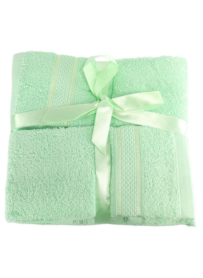 White Rose 6 Pcs ALEZAYA Dyed Towel set 500 GSM 100% Cotton Terry Viscose Border 1 Bath Towel 70x140 cm 1 Hand Towel 50x90 cm 1 Guest Towel 40x60 cm & 1 Baby Towel 30x50 cm & 2 Face Towel 33x33 cm Green Color  - Image 3