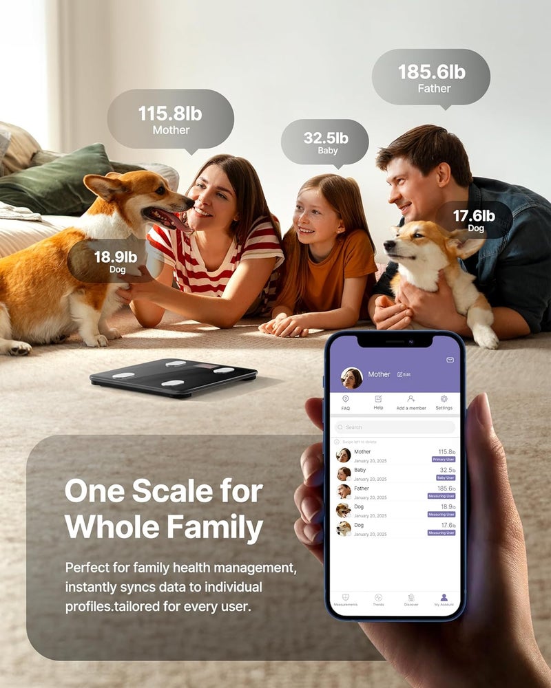 FITINDEX Smart Scale for Body Weight, Scale with BMI, Body Fat, Muscle Mass, Digital, Bathroom, Weighing, Bluetooth, Body Composition Monitor Health Analyzer with App, 400lb, Black - Image 5