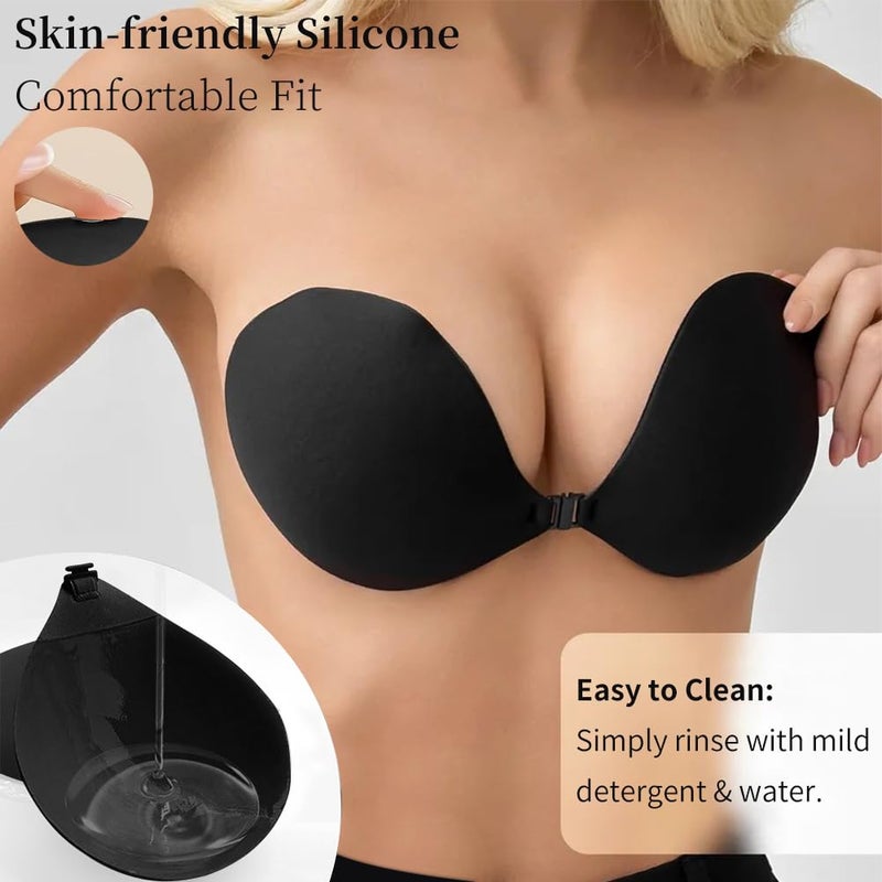 Sexy Code 1701 Invisible Adhesive Push-Up Bra Sticky Strapless Bra with Clear Halter Neck Strap for Backless Dresses/Tops(D413-Black-A - Image 3