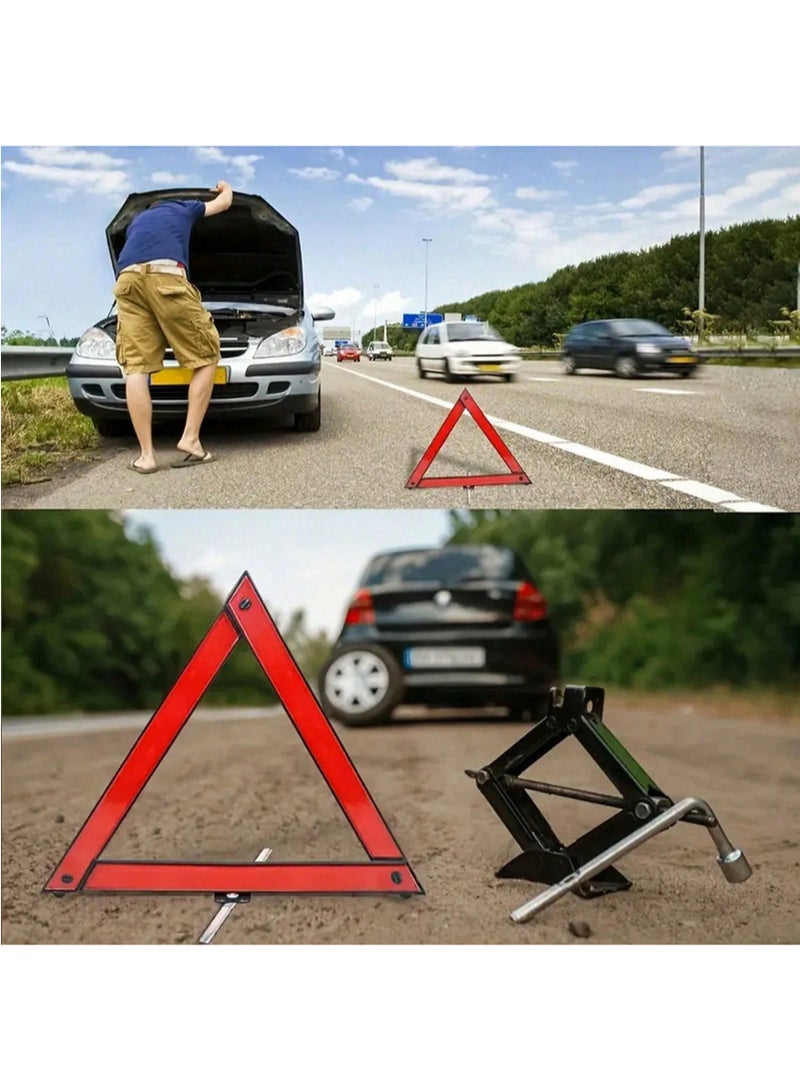 مثلث تحذير انعكاسي أحمر، تصميم محمول، مناسب لحالات الطوارئ على الطريق - Image 4