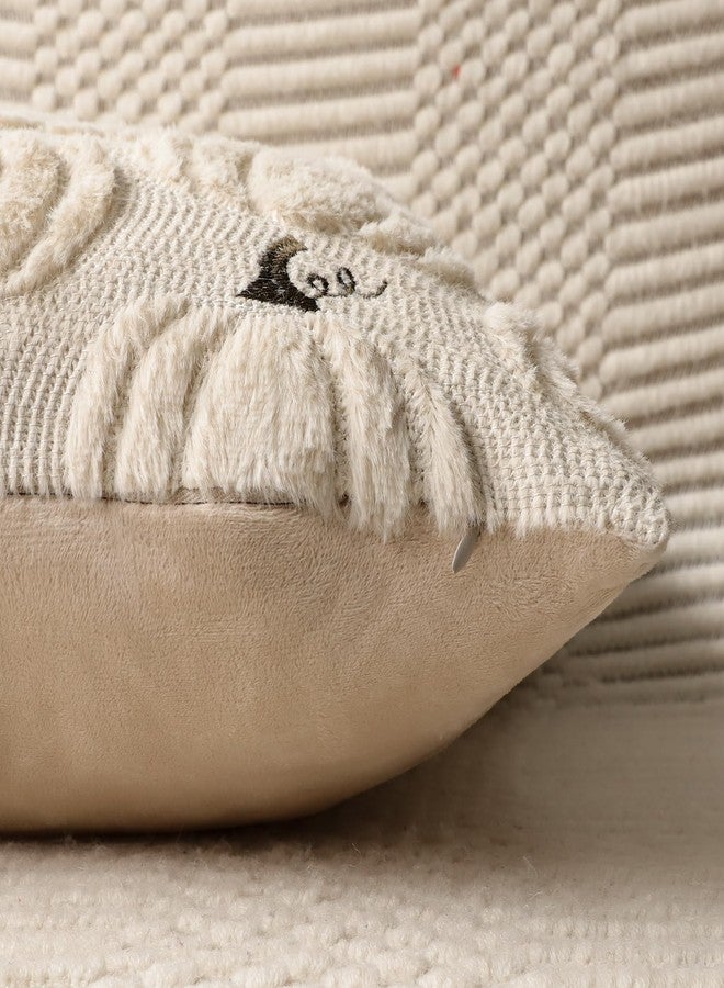 4TH Emotion Fall Pumpkin Decorative Pillow Covers 20x20 Set of 2, Beige Soft Plush Faux Fur Wool Farmhouse Throw Cushion Cases for Autumn Thanksgiving Holiday Home Decorations - Image 3