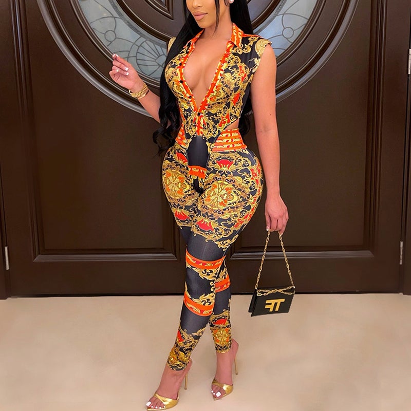 Os6118 New Women'S V-Neck Tight Digital Positioning Printing Two-Piece Set For Women - Image 3