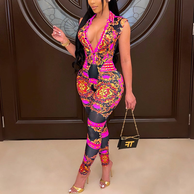 Os6118 New Women'S V-Neck Tight Digital Positioning Printing Two-Piece Set For Women - Image 5