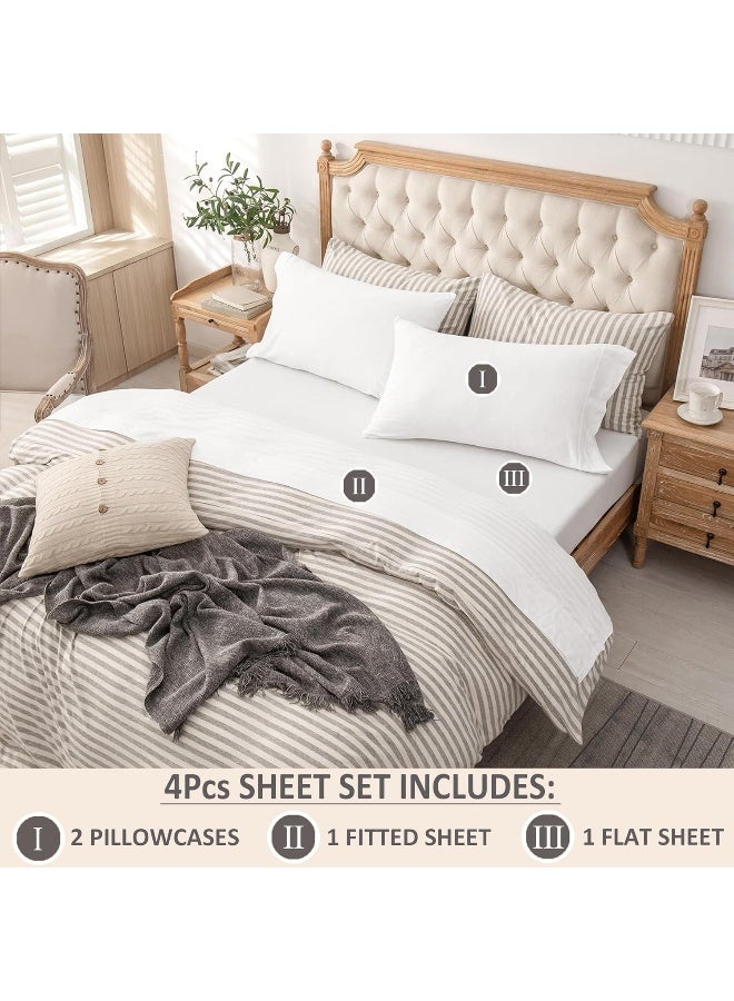 PURE ERA Jersey Knit 4pc Bed Sheet Set 100% T-Shirt Cotton Super Soft Comfy Breathable Fits Mattress Up to 20" Extra Deep Pocket (Solid Bright White, Queen)  - Image 2