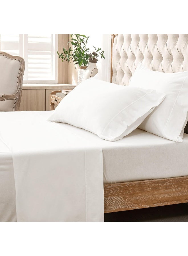 PURE ERA Jersey Knit 4pc Bed Sheet Set 100% T-Shirt Cotton Super Soft Comfy Breathable Fits Mattress Up to 20" Extra Deep Pocket (Solid Bright White, Queen)  - Image 5