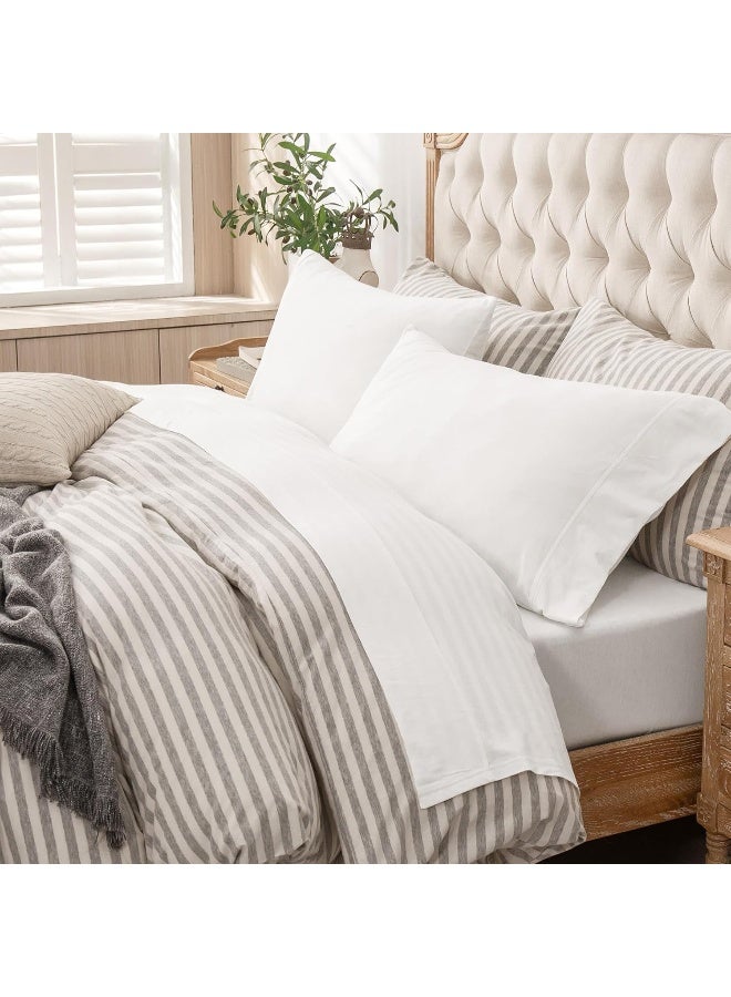 PURE ERA Jersey Knit 4pc Bed Sheet Set 100% T-Shirt Cotton Super Soft Comfy Breathable Fits Mattress Up to 20" Extra Deep Pocket (Solid Bright White, Queen)  - Image 1