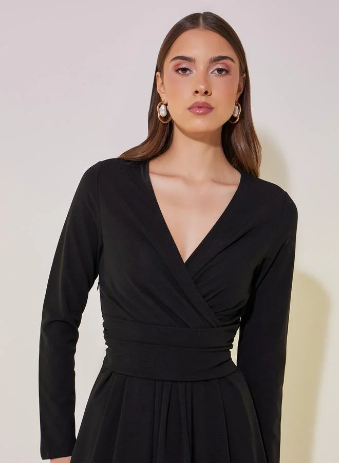 Take Two Solid Wrap Front Midi Dress with Tie-Up Back