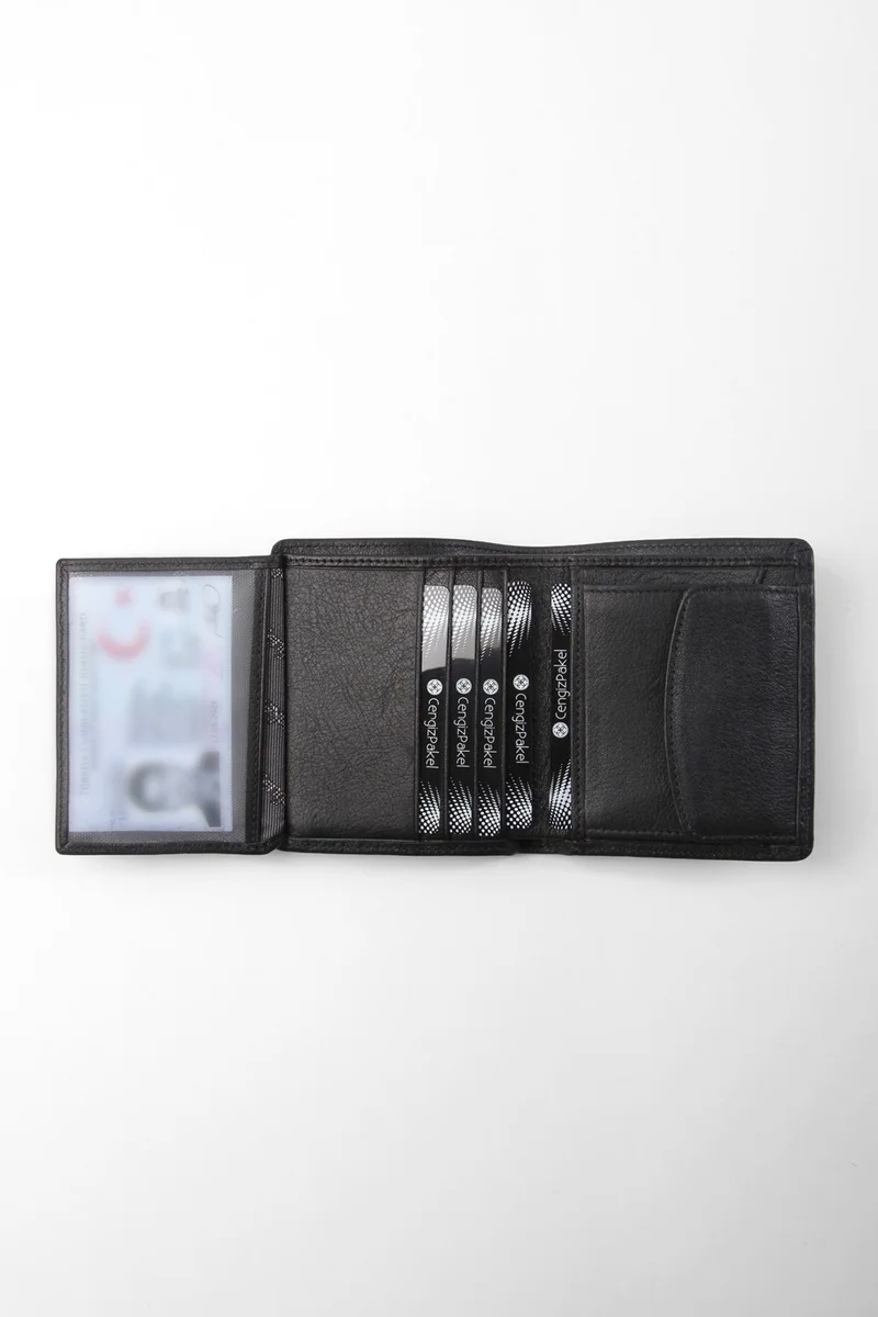 Cengiz Pakel Leather Black Wallet With Coin Compartment 13659T
