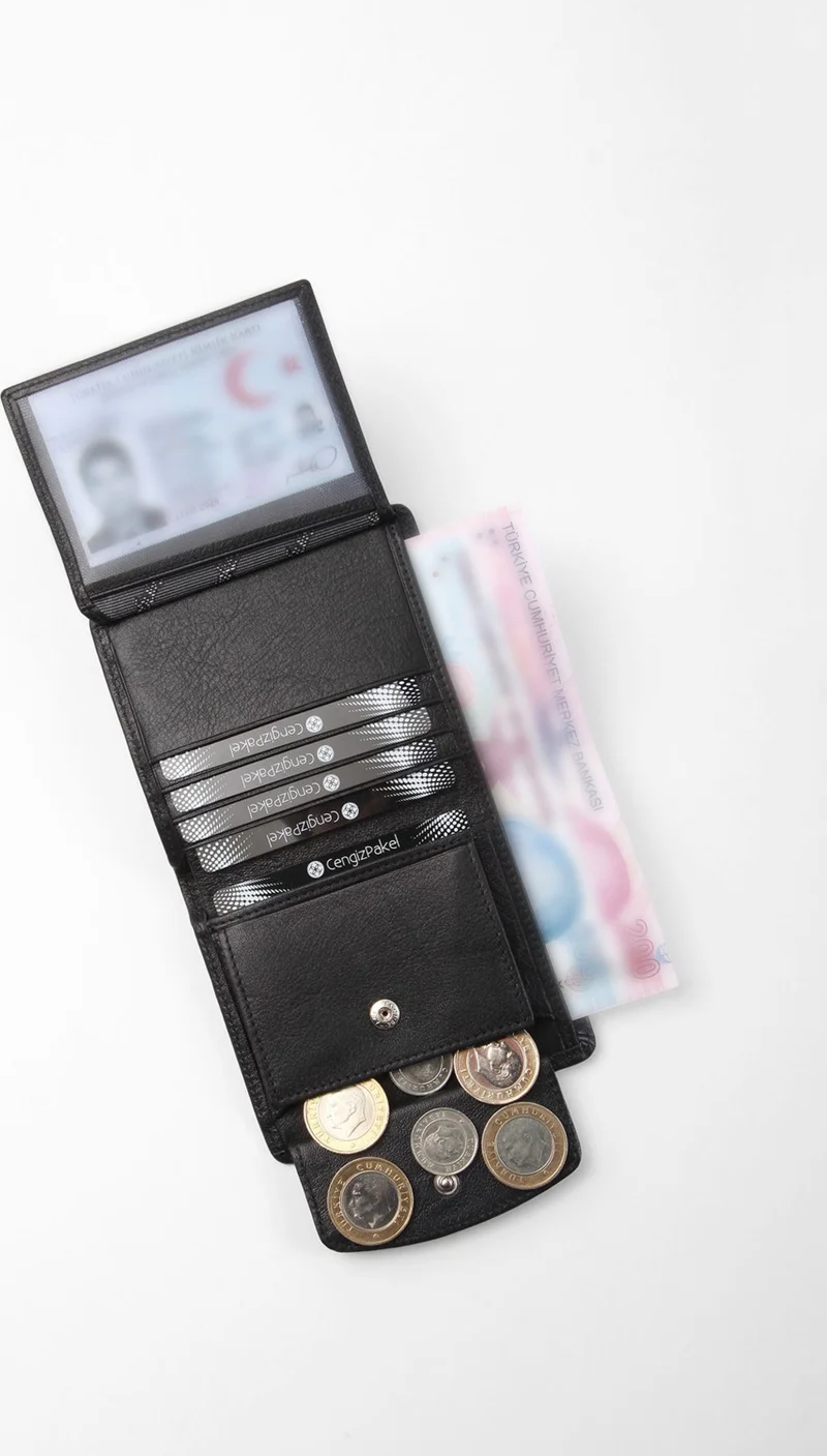 Cengiz Pakel Leather Black Wallet With Coin Compartment 13659T