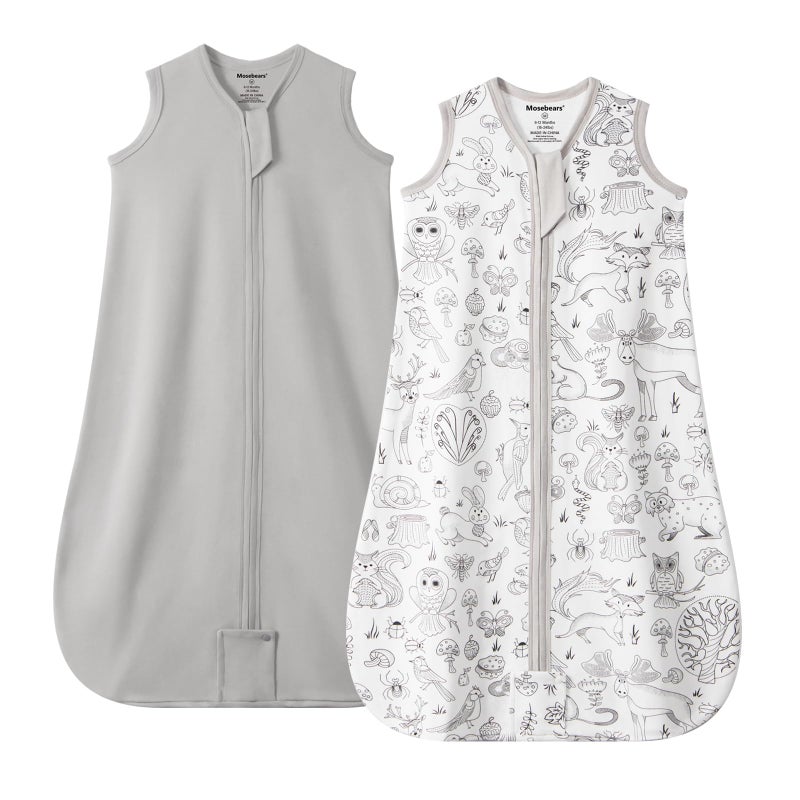 Hatch Baby Mosebears Sleeping Bag Baby Summer Sleeping Bag 0.5 Tog Baby Sleeping Bag 100% Cotton Breathable Baby Sleeping Bag (2 Pack Gray, M) - Image 1