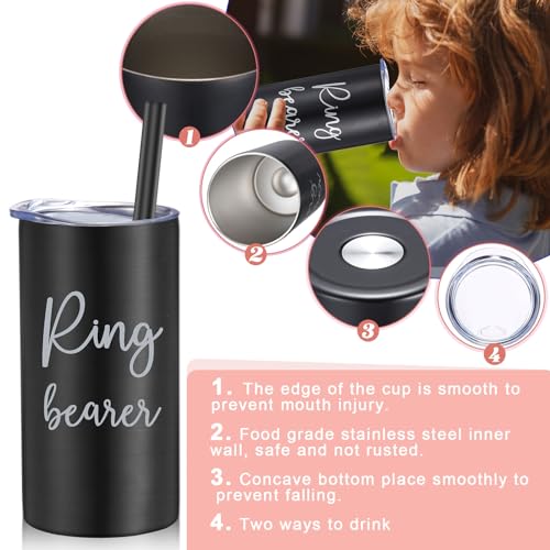 Sieral 2 Pcs 16 oz Flower Ring Bearer Tumbler Cup Stainless Steel Cup with Straw Water Bottle Gift Idea for Wedding Party(Black, Pink) - Image 4