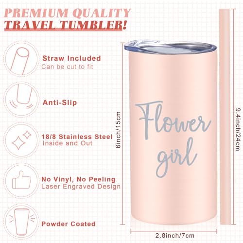 Sieral 2 Pcs 16 oz Flower Ring Bearer Tumbler Cup Stainless Steel Cup with Straw Water Bottle Gift Idea for Wedding Party(Black, Pink) - Image 2